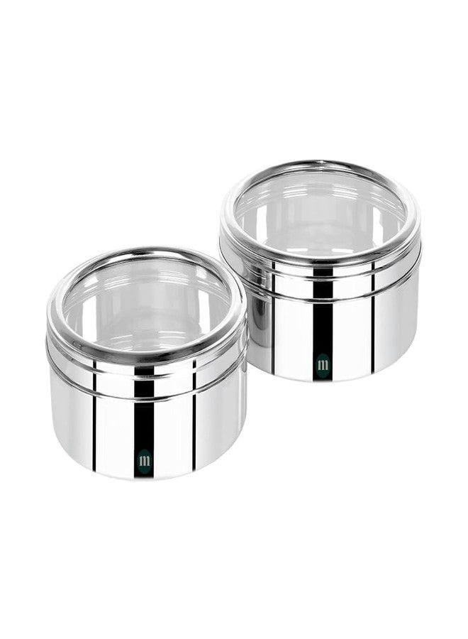 مارو مجموعة علب تخزين دائرية من الفولاذ المقاوم للصدأ من مارو، قطعتان (1.6 لتر، 2.2 لتر)، قابلة للتكديس ومتينة، مزودة بأغطية شفافة، علبة متعددة الاستخدامات لحفظ الشاباتي والبوري، لون فضي. - Image 2